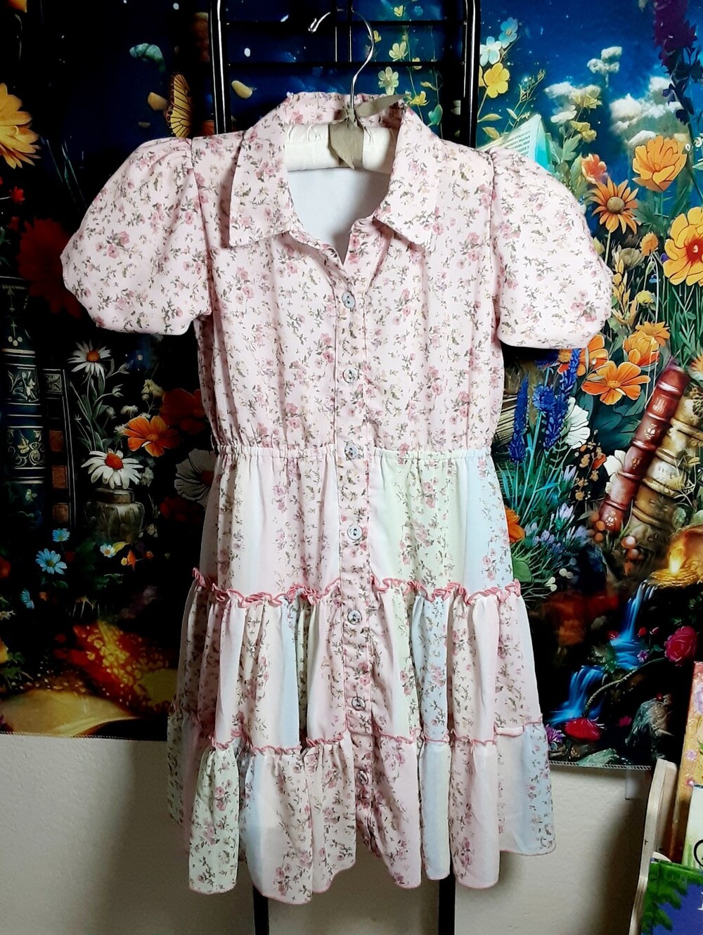 Patchwork Floral Tiered Button Down SUMMER Dress